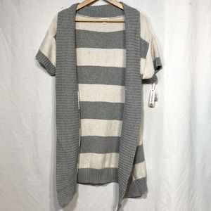 Sarsaparilla  COTTON GRAY & CREAM STRIPED OPEN FRONT CARDIGAN SIZE LARGE NWT